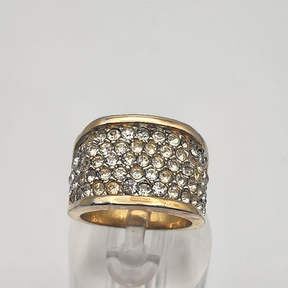 Vintage Edco Gold Tone Wide Pave Crystal Ring (8)